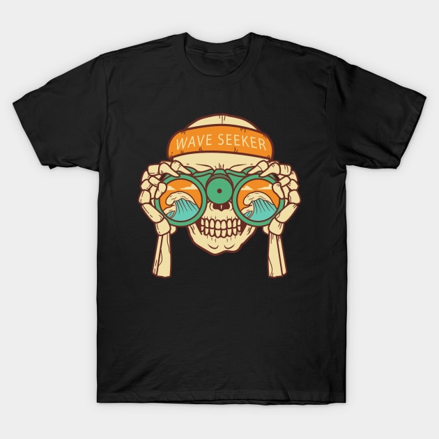 Wave Seeker Bones and Surf | Skull searching for waves with a pair of binoculars | Gift idea T-Shirt by French Culture Shop